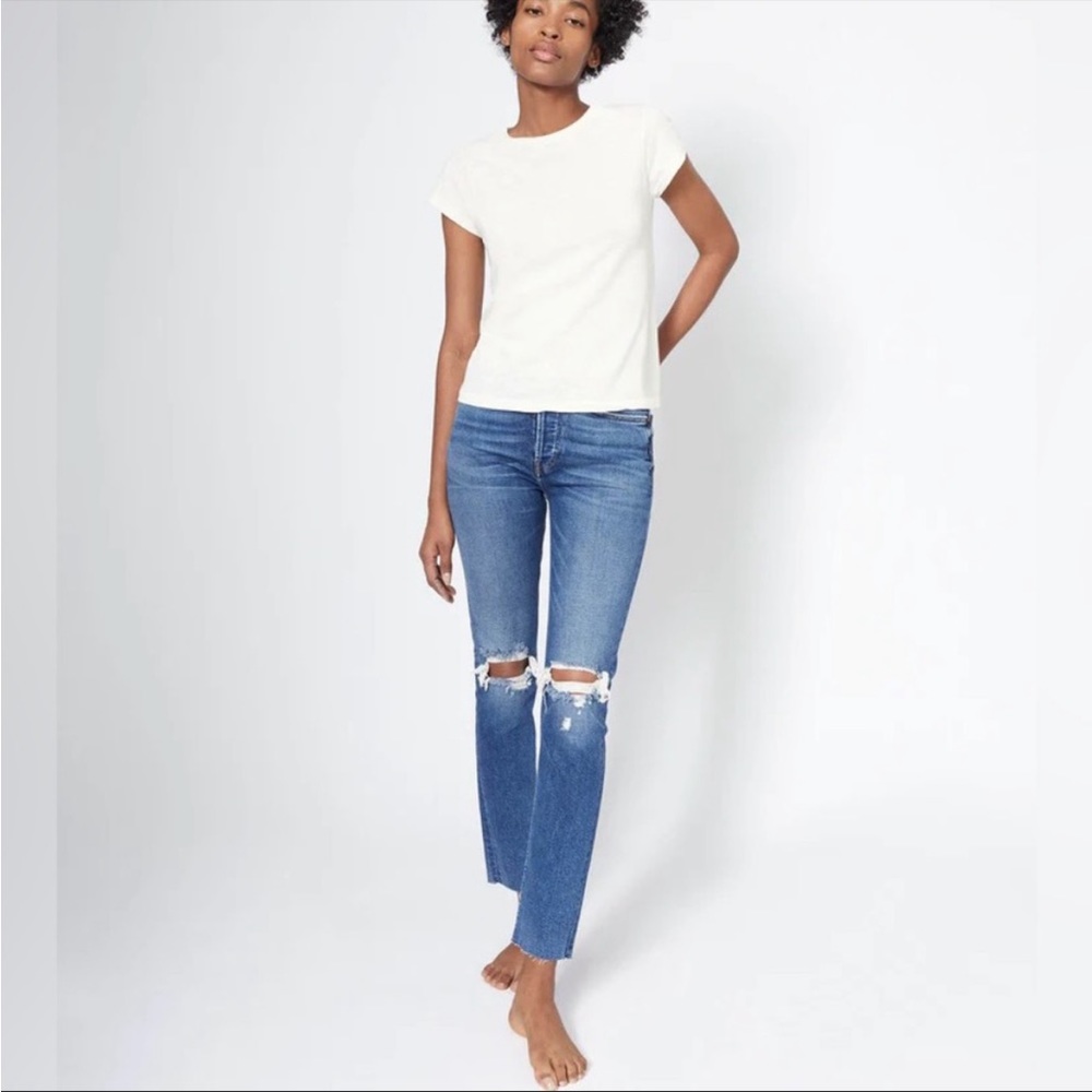 RE/DONE High Rise Ankle Crop Distressed Jeans in Square Destroy